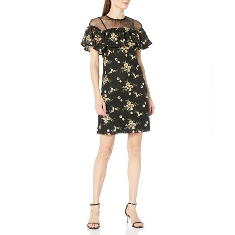 New! Donna Morgan for Anthropologie Illusion Embroidered Lace Dress Large